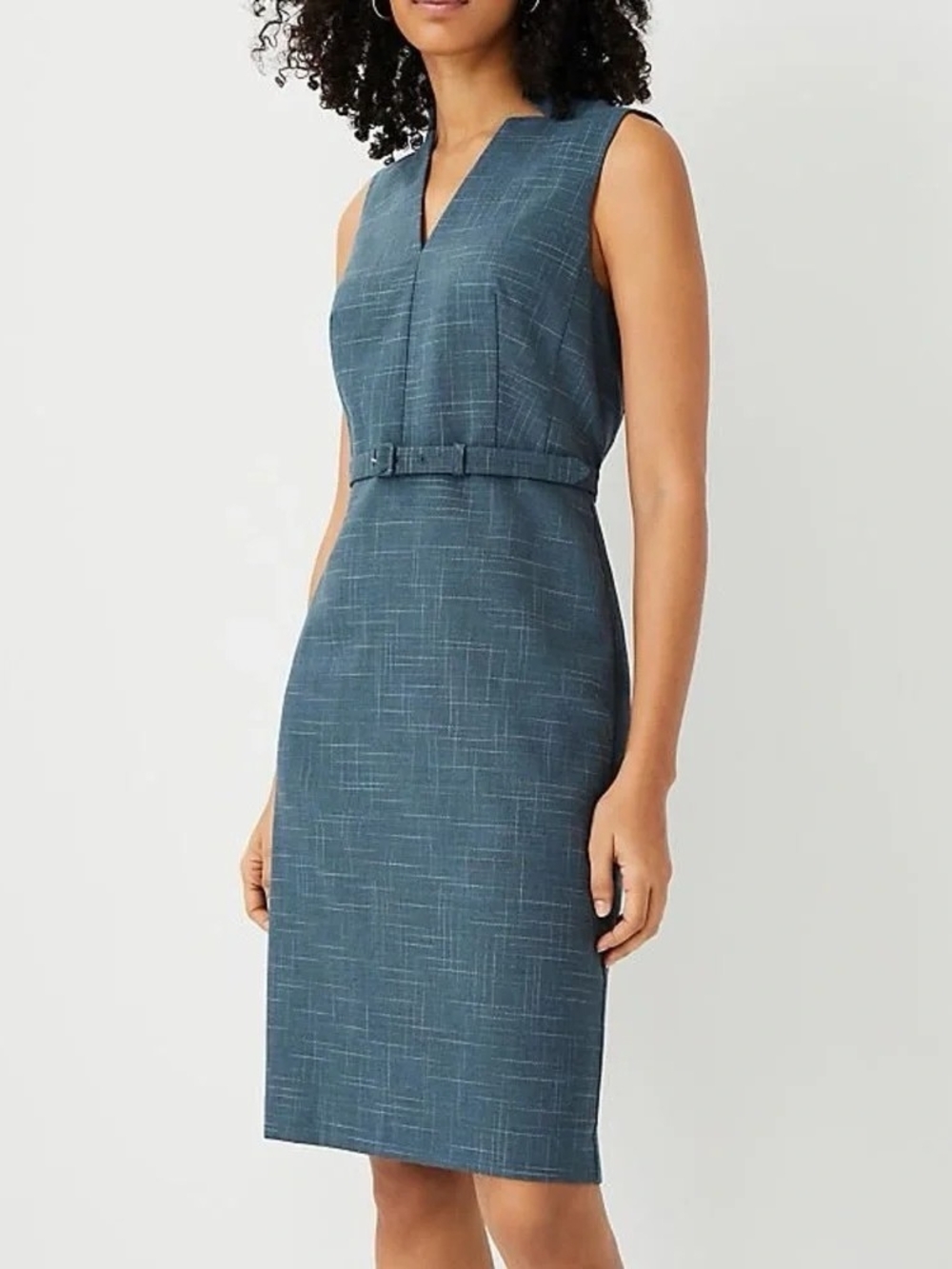 Ann Taylor Teal Blue Sleeveless Sheath Dress with Notch V